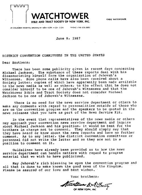 michael jackson letter to elders 1987