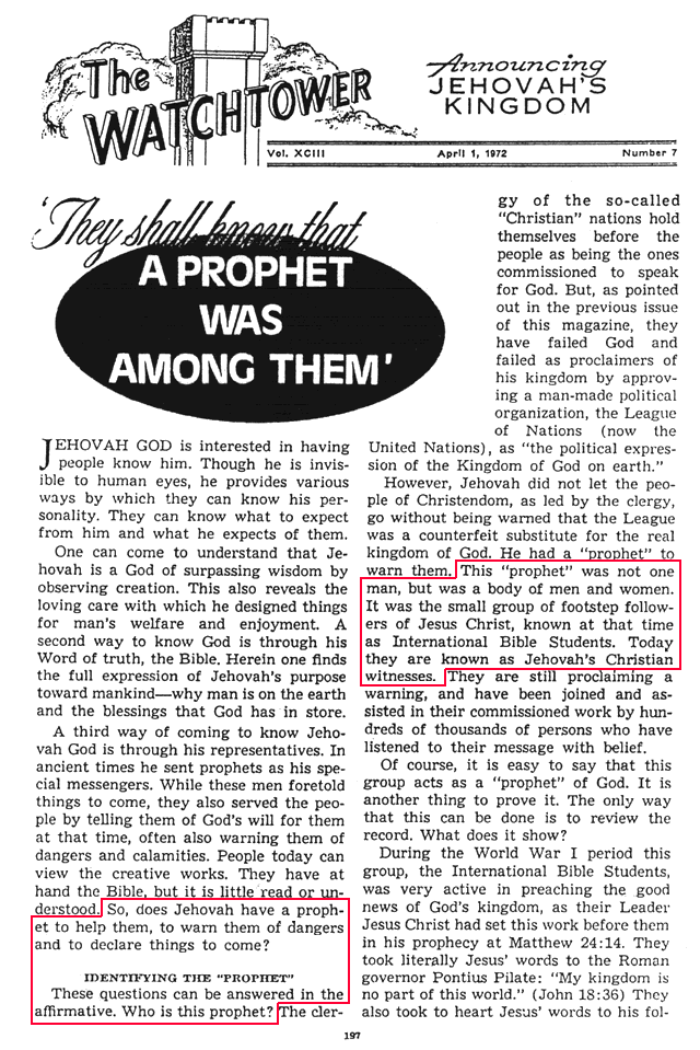 Watchtower 1972 Jehovah's Prophet